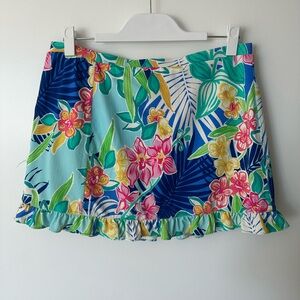 G Lifestyle Floral Ruffle Hem Mini Skort- Blue & green